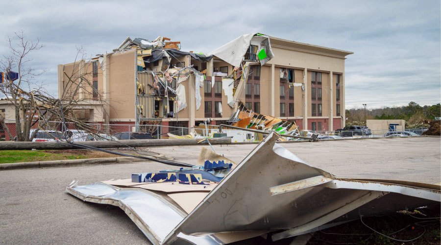 building torn down by a tornado