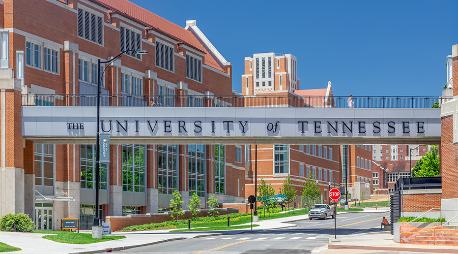building exterior with walkway bridge